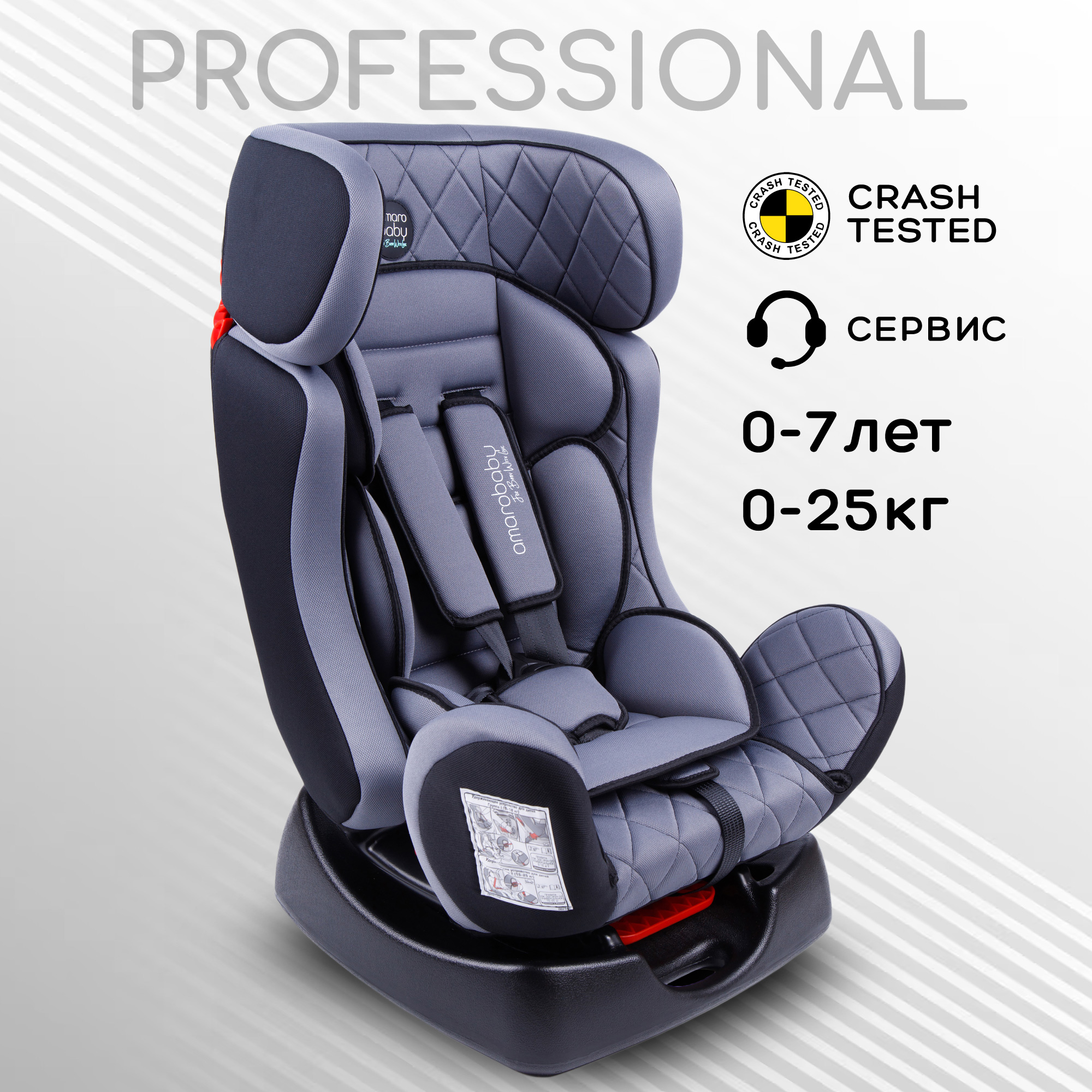 Автокресло детское AmaroBaby Professional группа 0+ I II серый черный - фото 2