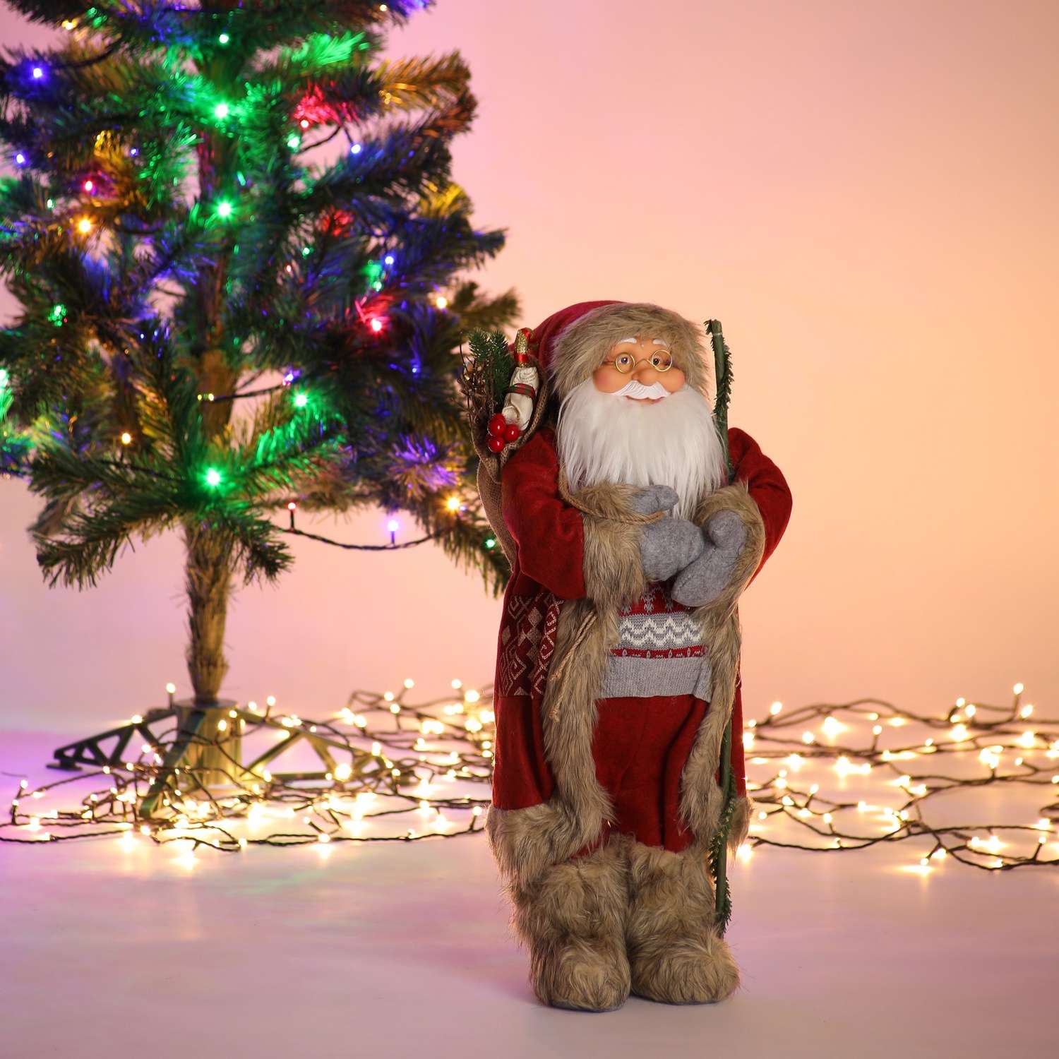 Фигура декоративная BABY STYLE Дед Мороз красный костюм свитер с орнаментом 63 см - фото 1