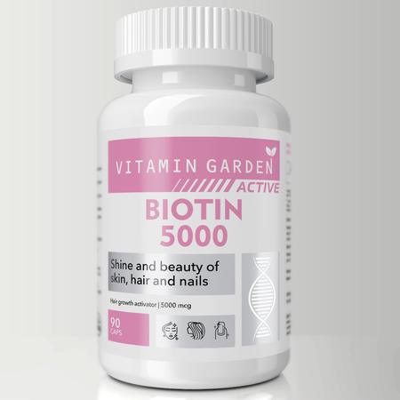 Биотин 5000 мкг VITAMIN GARDEN витаминный комплекс от выпадения и для роста волос БАД 90 капсул