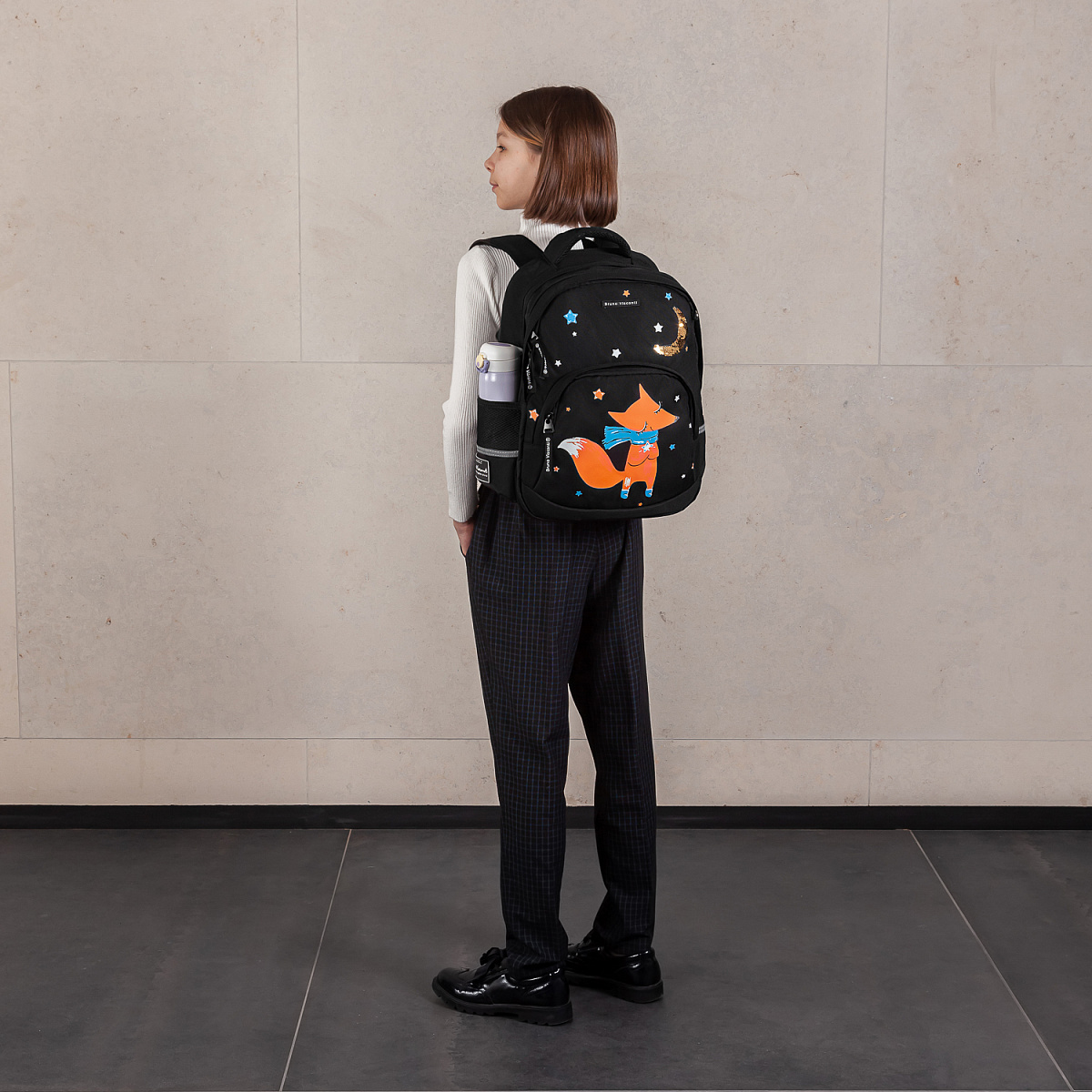 Рюкзак школьный Bruno Visconti черный с эргономичной спинкой Волшебный Лис с мешком - фото 11