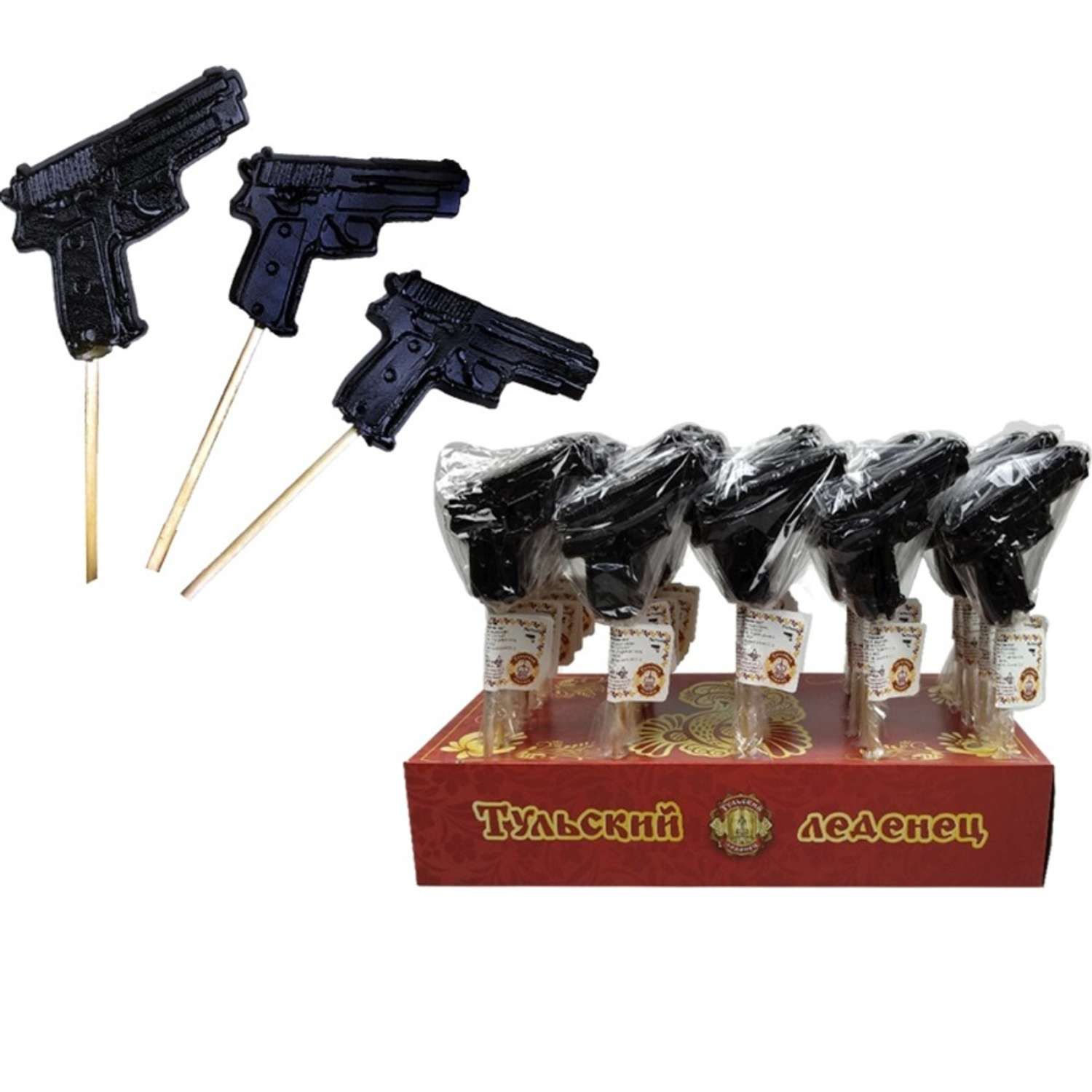 Карамель фигурная BRANDOSFERA леденцовая в форме Пистолета со вкусом колы в блоке 30 штук по 30 грамм - фото 1
