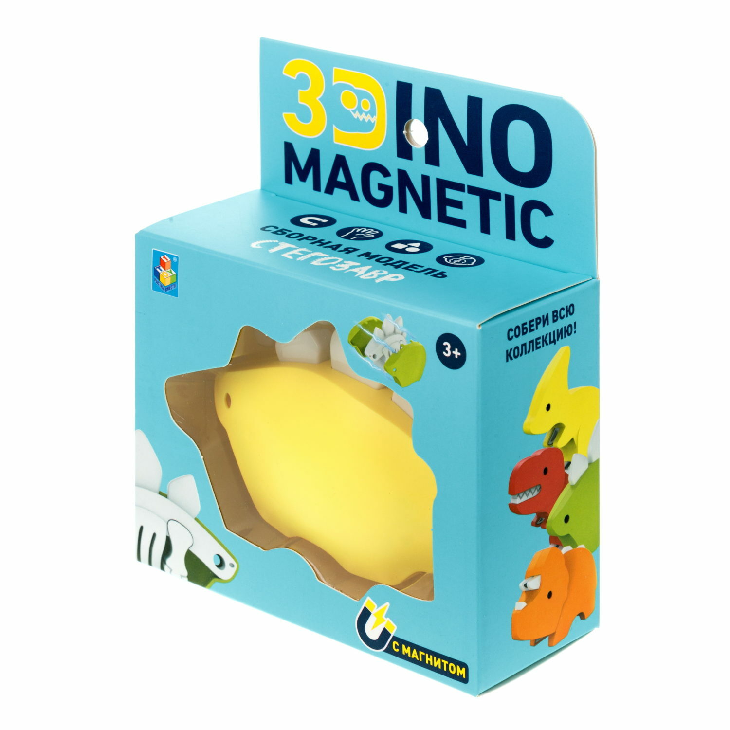 Конструктор монтессори 1TOY 3Dino Magnetic динозавр Стегозавр желтый - фото 10