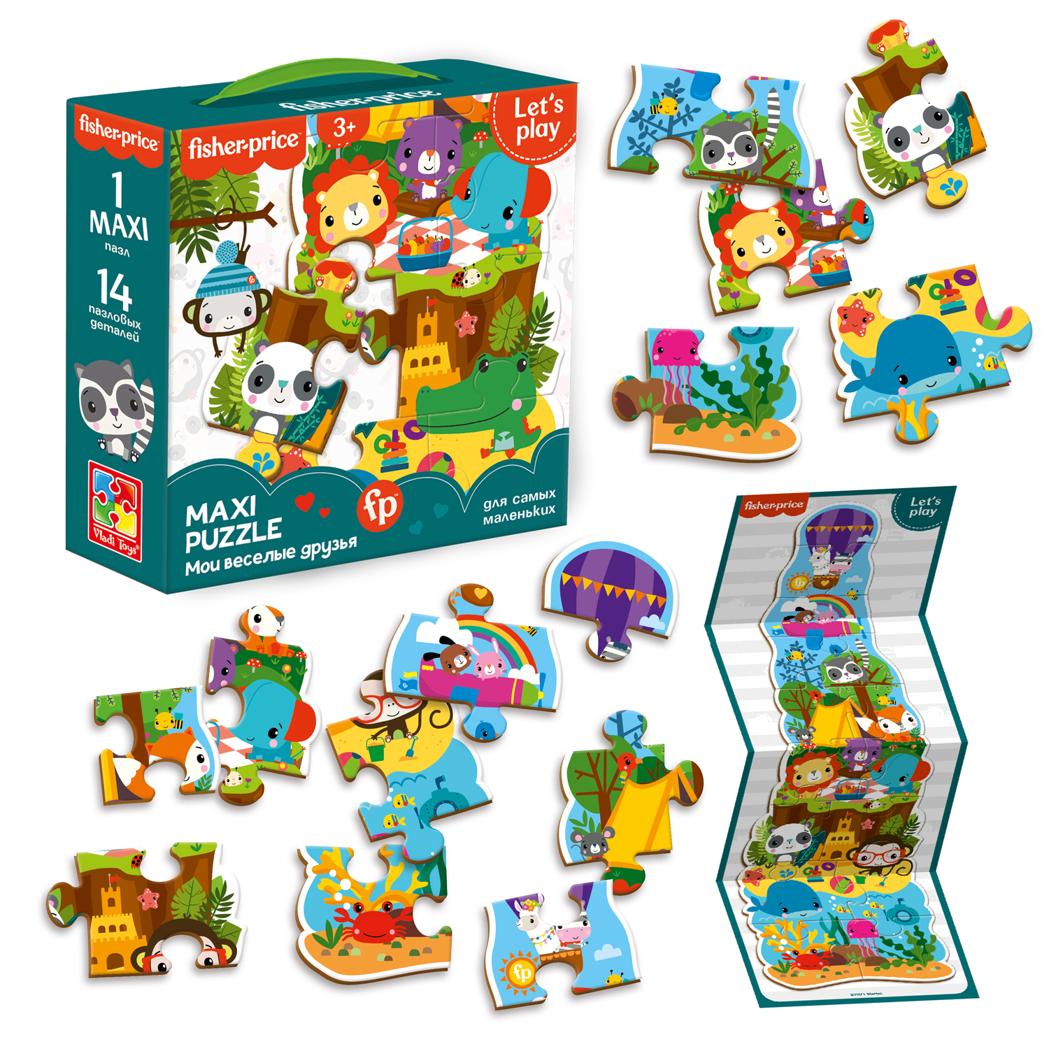 Пазл Vladi Toys MAXI puzzle 70х22см Fisher-Price Мои веселые друзья - фото 1