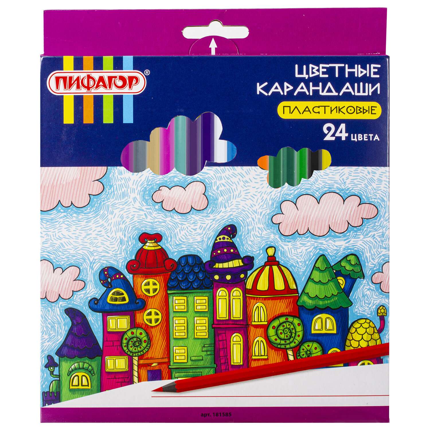 Карандаши цветные Пифагор для рисования набор 24 цвета пластиковые - фото 1