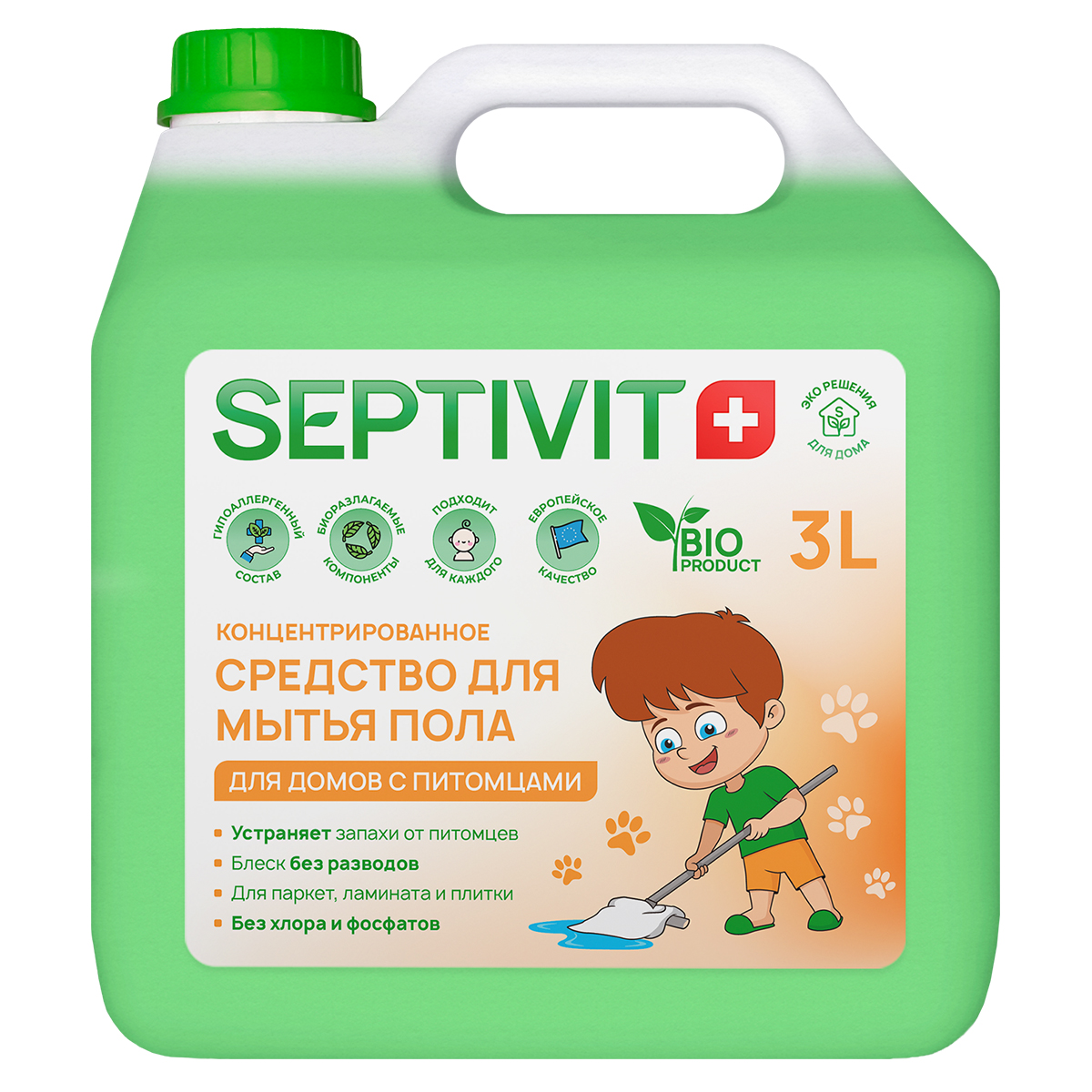 Средство для мытья пола SEPTIVIT Premium 3 л Нейтрализатор запаха животных - фото 1