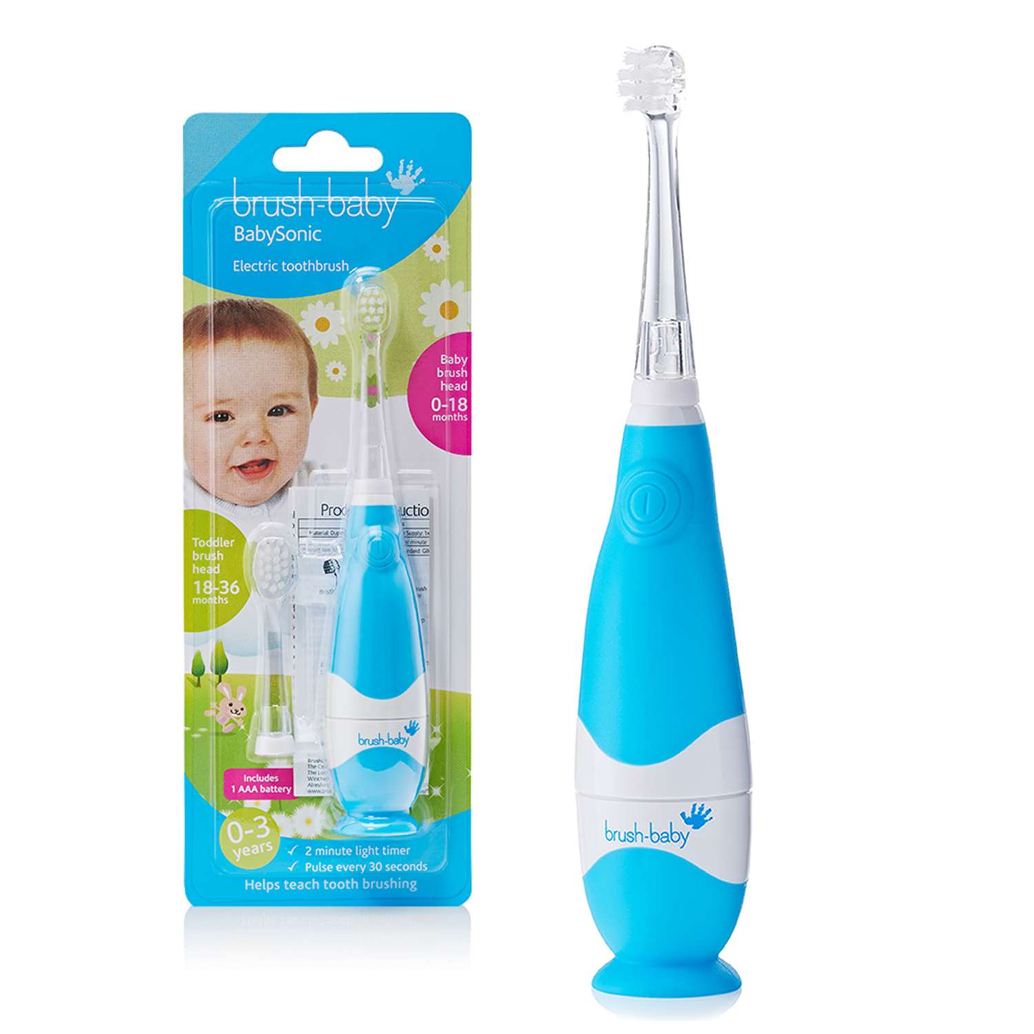 Зубная щетка электрическая Brush-Baby BabySonic звуковая 0-3 года голубая - фото 1