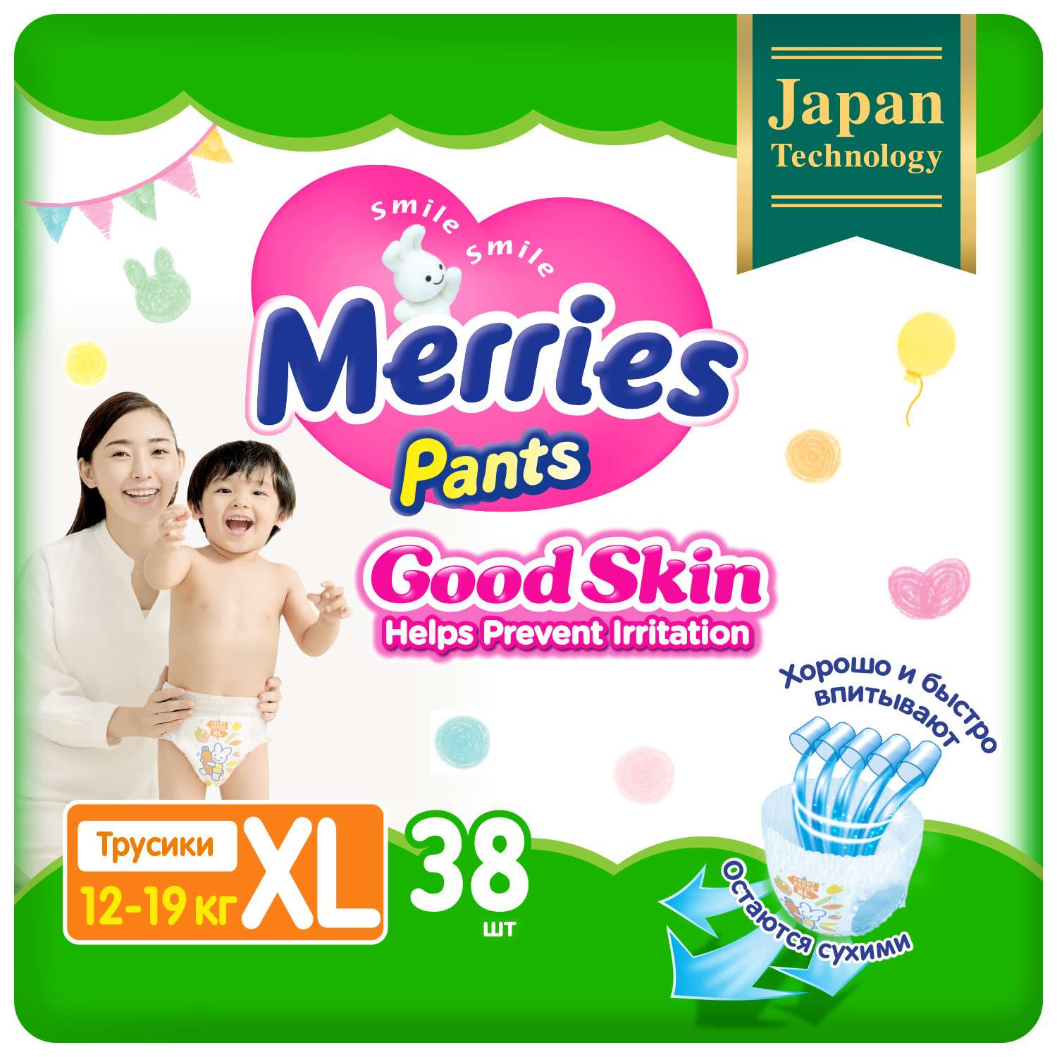 Трусики Merries Good Skin XL 12-19кг 38шт - фото 1