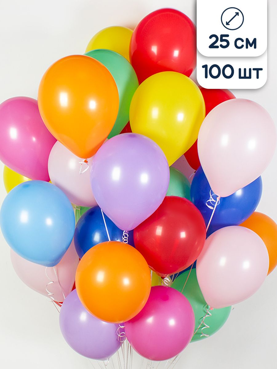 Воздушные шары Riota на праздник разноцветные 25 см 100 шт - фото 1