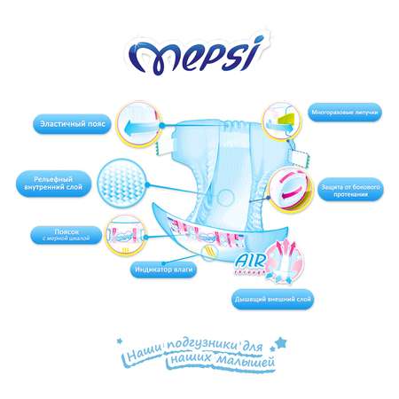 Подгузники Mepsi Premium L (9-16 кг) 38 шт.