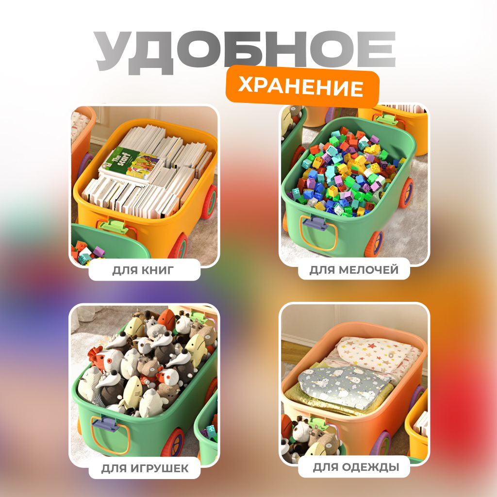 Ящик для хранения игрушек Solmax контейнер на колесиках 54х41.5х38 см зеленый - фото 7