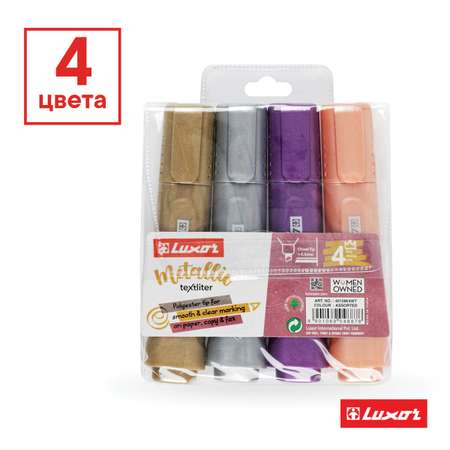 Набор текстовыделителей LUXOR Textliter Metallic 4 цвета чехол с европодвесом