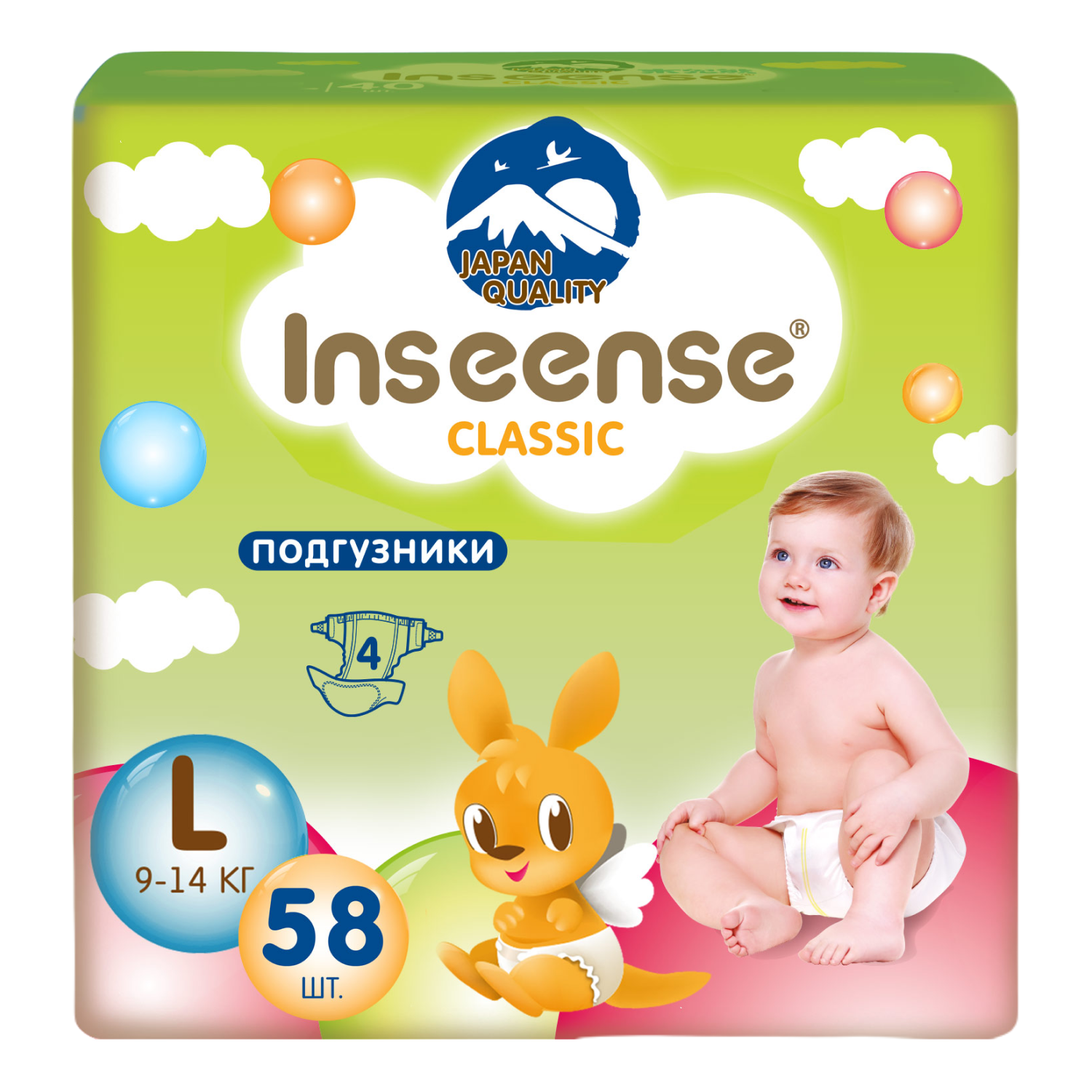 Подгузники на липучках INSEENSE Classic Plus L 9-14 кг 58 шт - фото 1