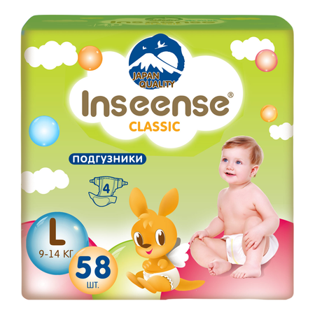 Подгузники на липучках INSEENSE Classic Plus L 9-14 кг 58 шт