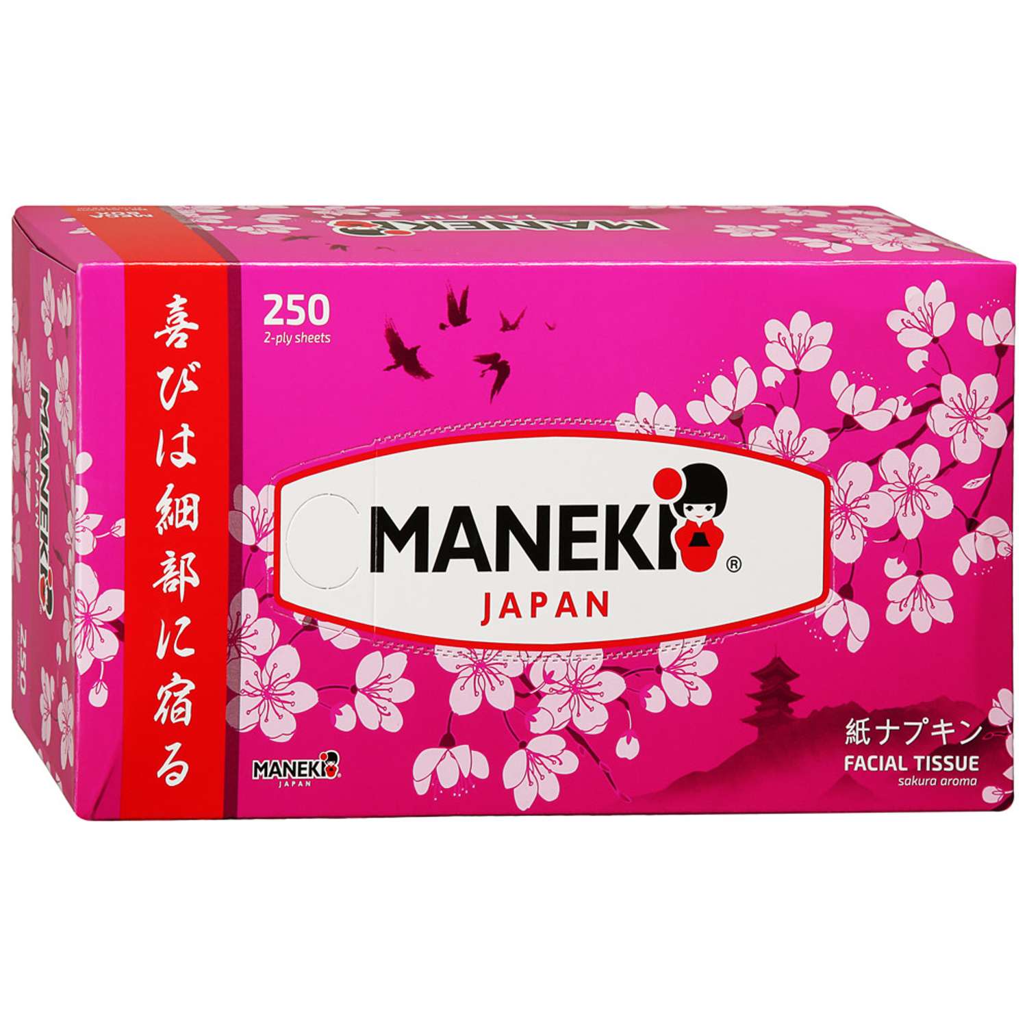 Салфетки бумажные Maneki Sakura с ароматом сакуры 2 слоя белые 250 шт - фото 1