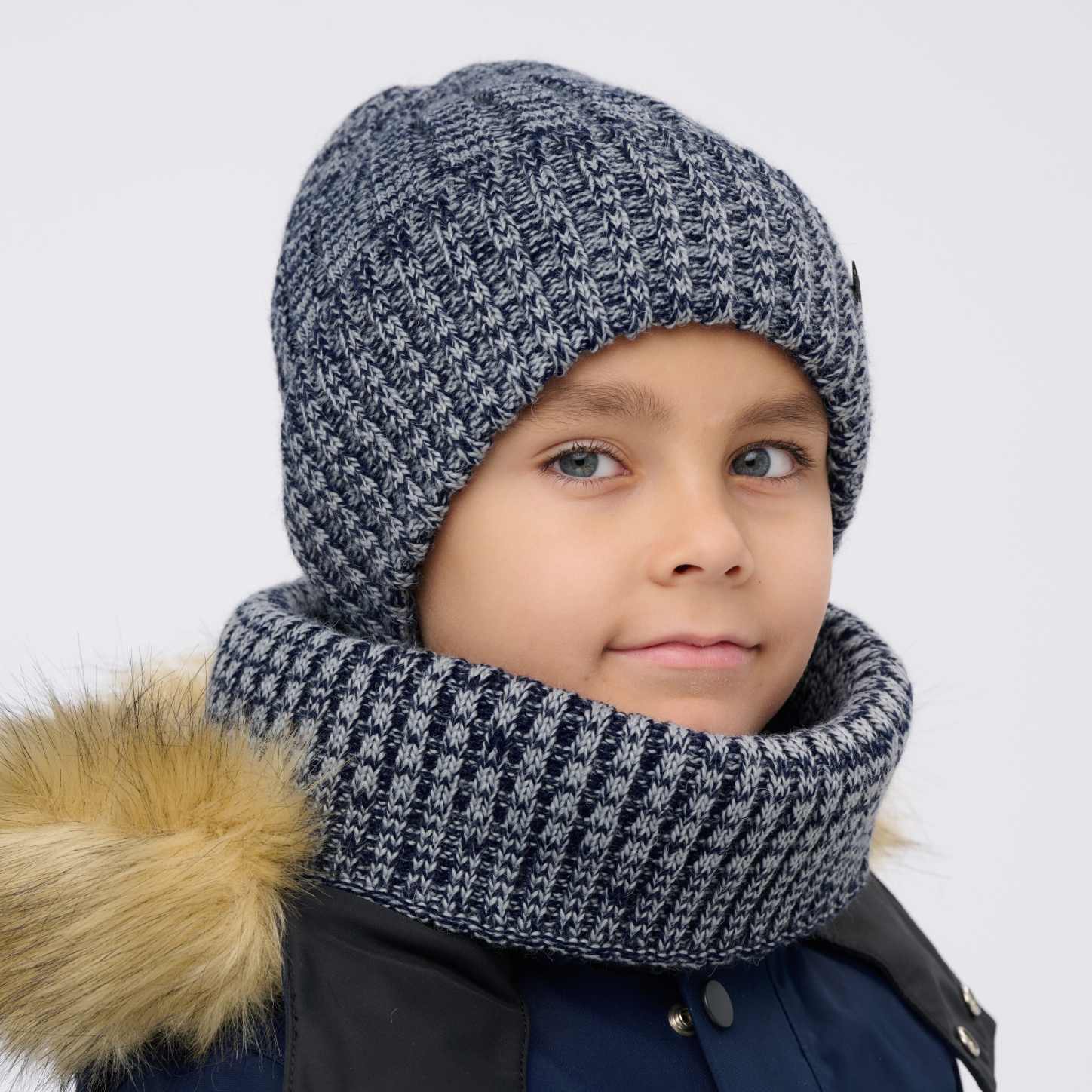 Шапка и снуд NYCkids NYC-H-107-WIN-BICOLOR-Dblue-grey - фото 6