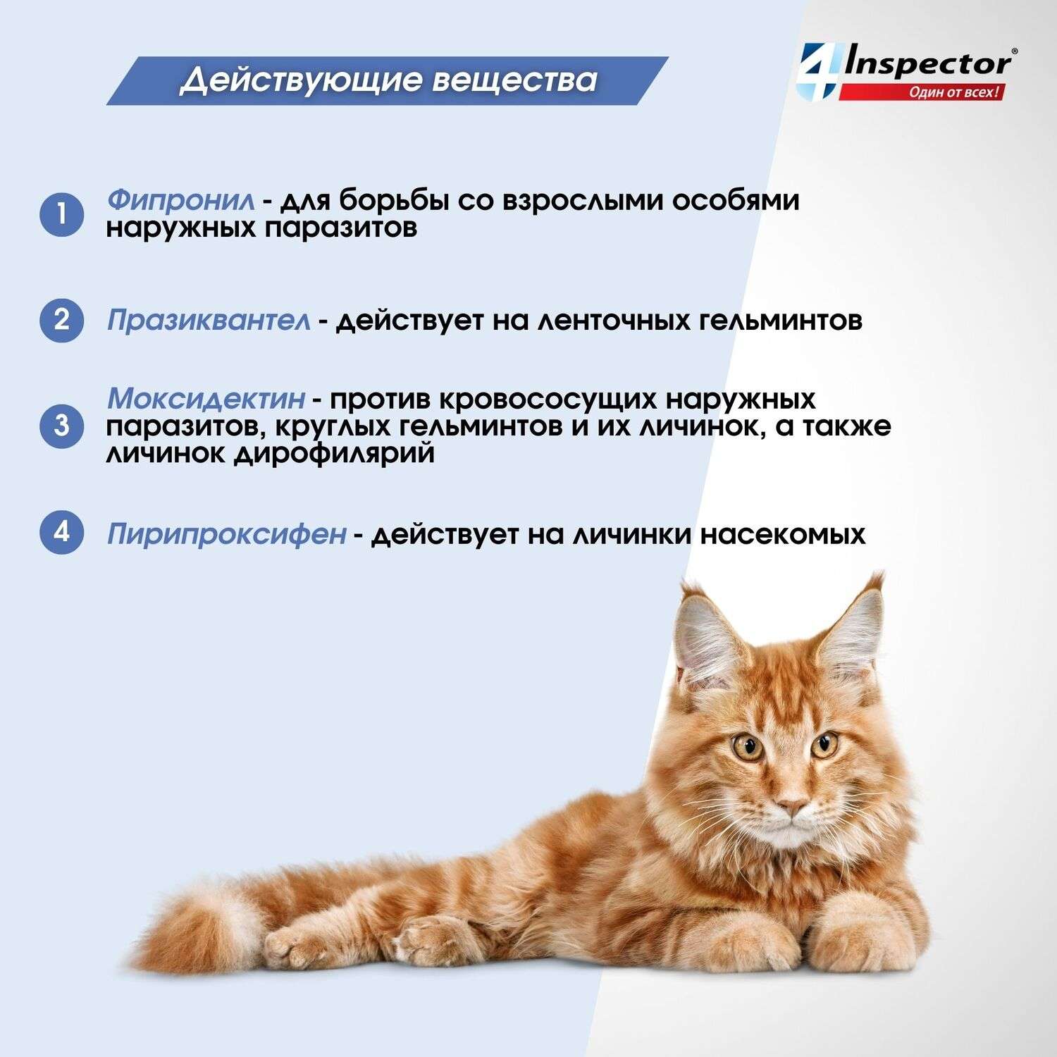 Капли для кошек Inspector Quadro 1-4кг от наружных и внутренних паразитов 0.4мл - фото 5