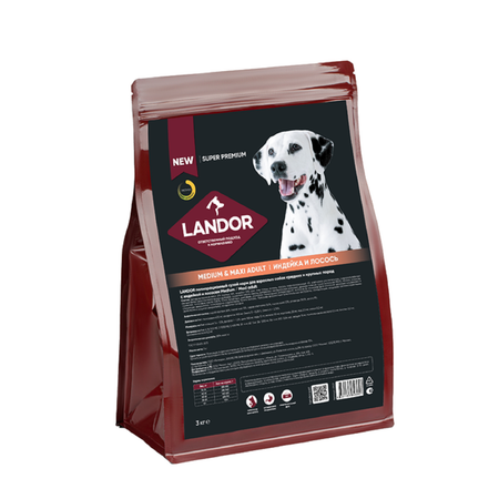 Корм для собак Landor 3кг средних и крупных пород c индейкой и лососем сухой