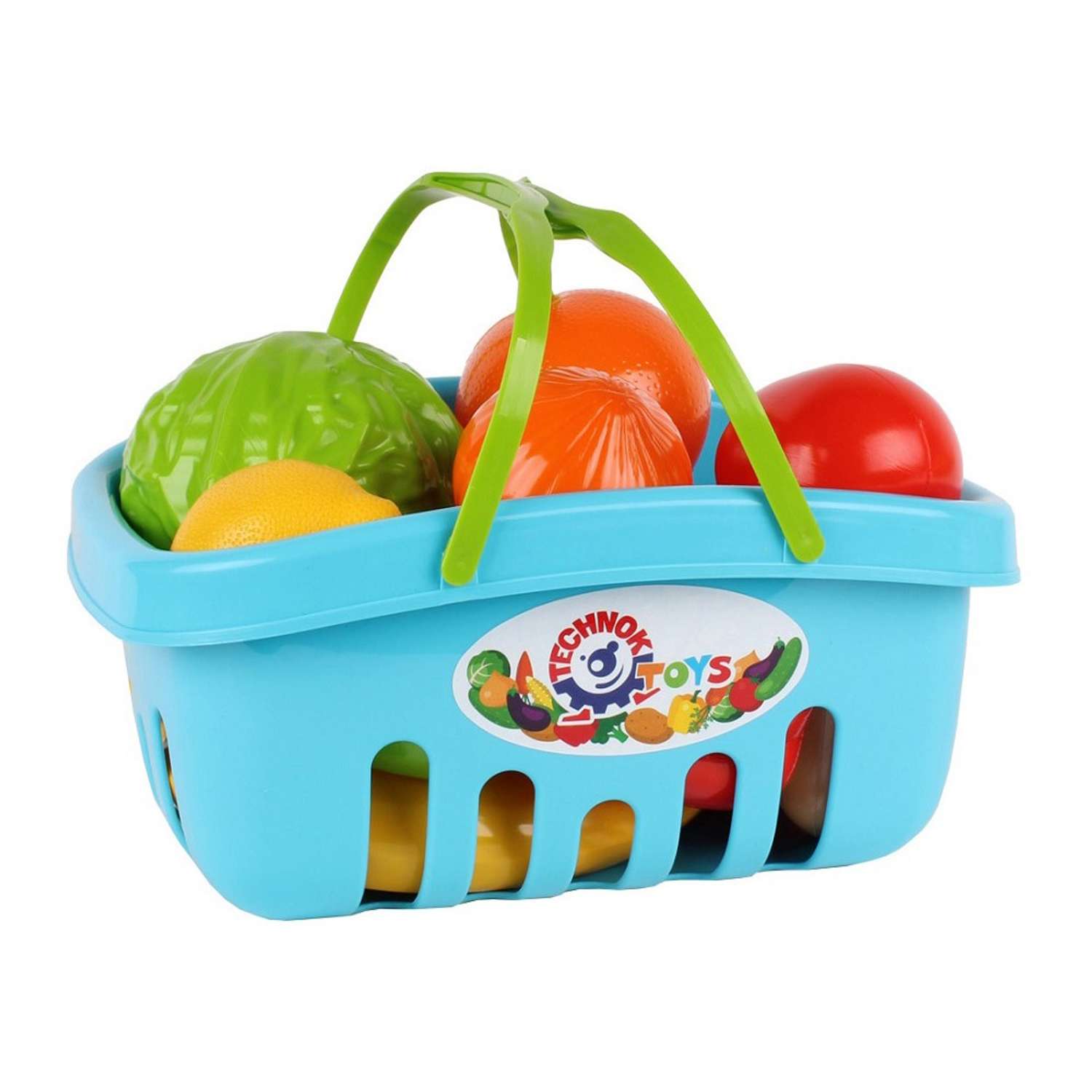 Набор игровой Технок овощи и фрукты в корзинке 17 предметов голубой - фото 1