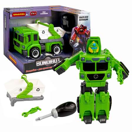 Трансформер-конструктор BONDIBON Bondibot Робот-мусоровоз 2 в 1 бело-зеленого цвета с отвёрткой