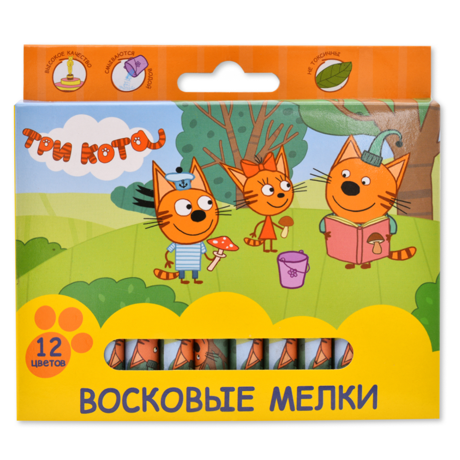 Мелки восковые Kinderline 12 цветов Три кота CTFB-US1-2012B - фото 1