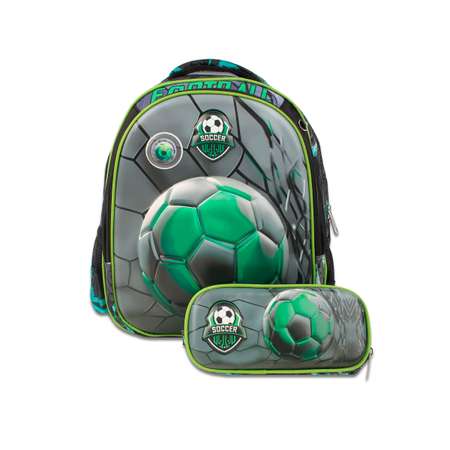 Рюкзак школьный с пеналом Little Mania Футбол зеленый