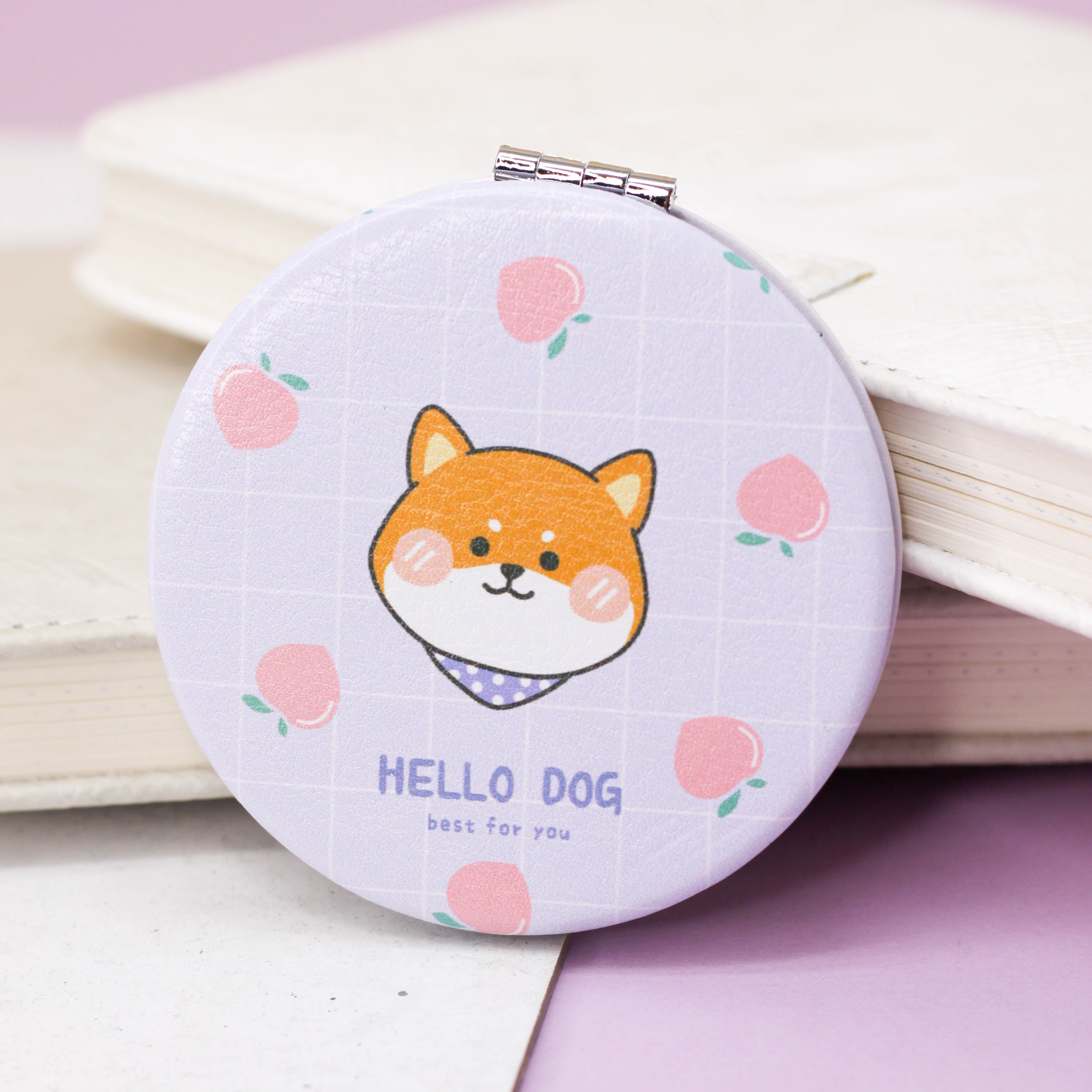 Зеркало карманное iLikeGift Hello dog Corgi peach purple с увеличением - фото 1