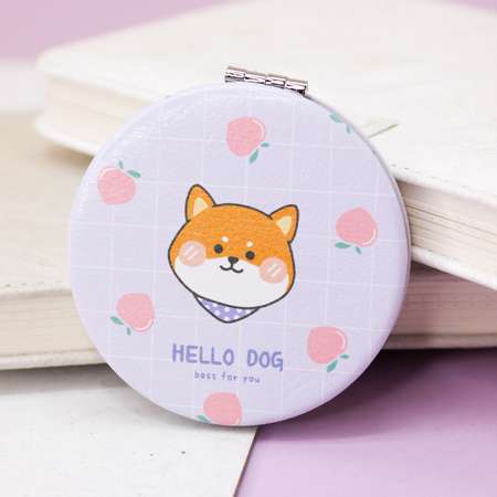 Зеркало карманное iLikeGift Hello dog Corgi peach purple с увеличением