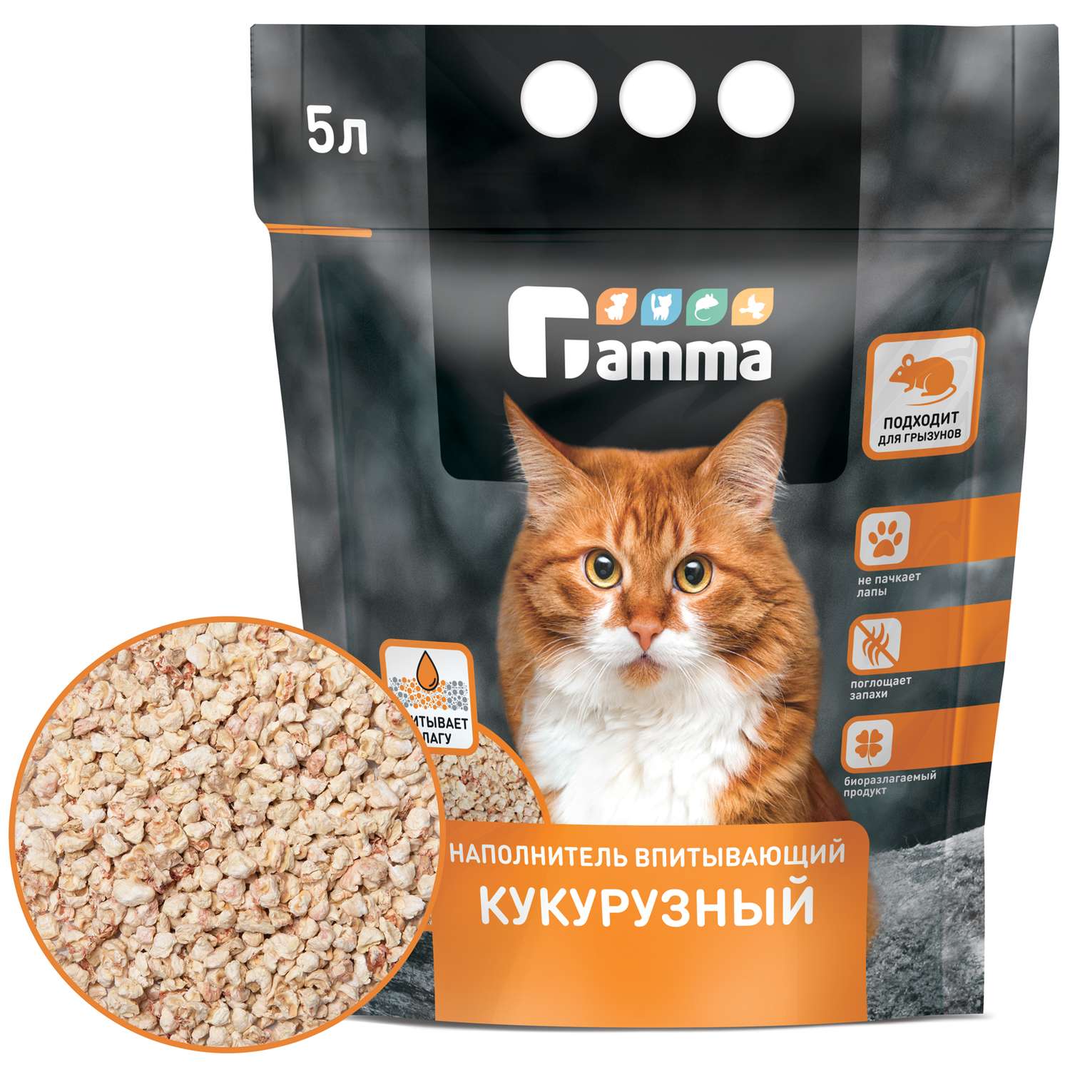 Наполнитель для кошек GAMMA растительный впитывающий 5л - фото 1