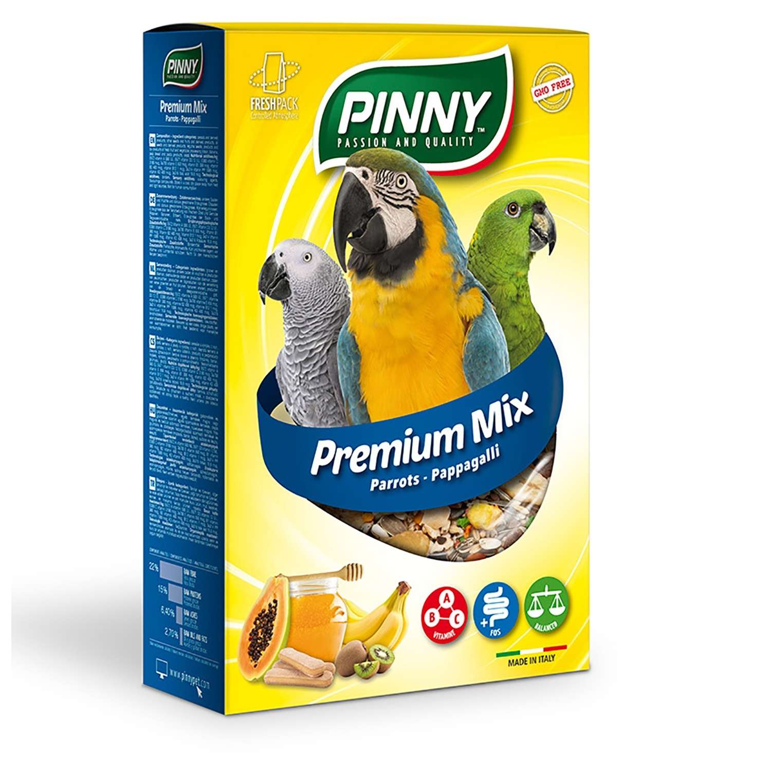 Корм для средних и крупных попугаев PINNY 0.7кг Premium Mix Parrots с фруктами-бисквитом-в - фото 1