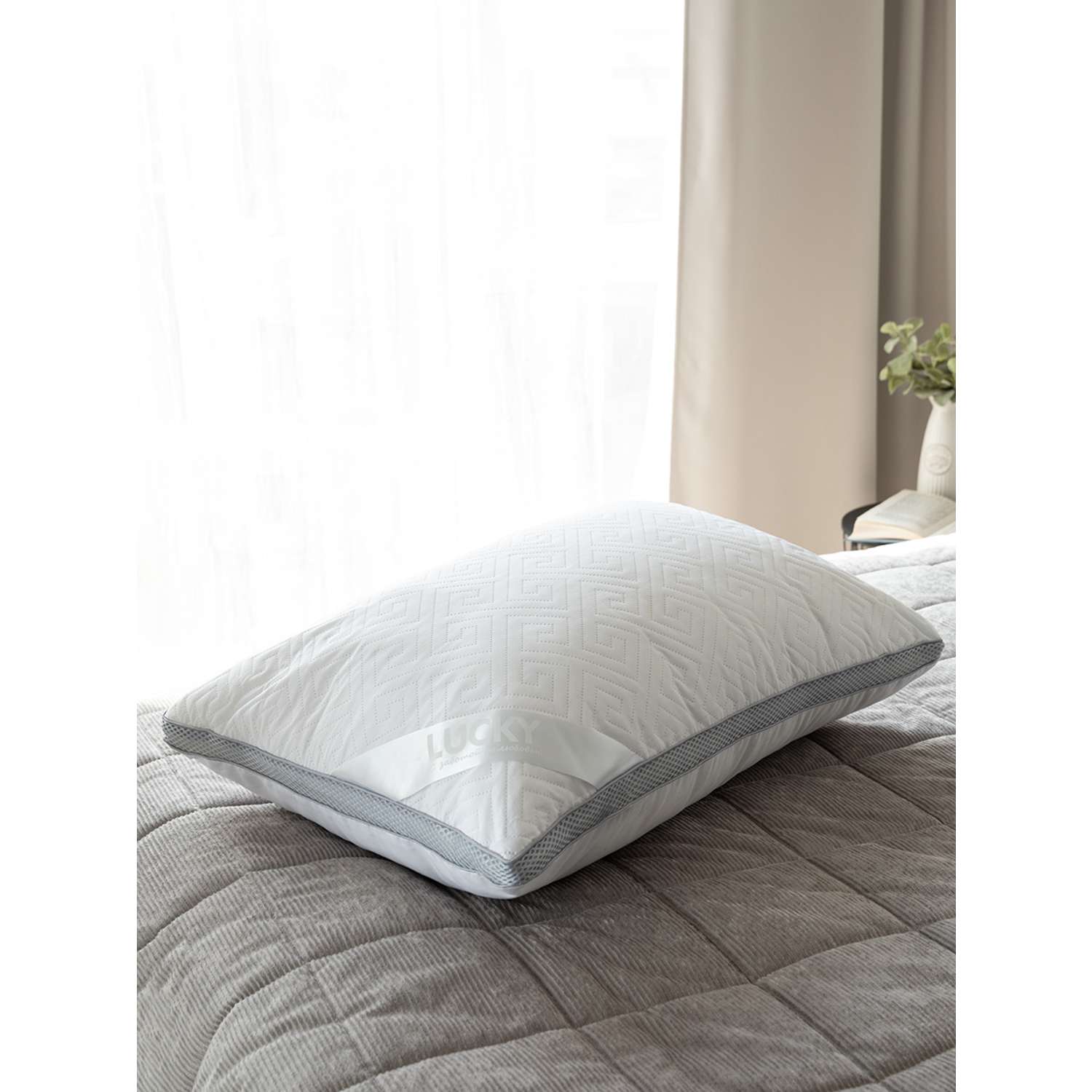 Подушка для сна LUCKY 48x70 см искусственный Лебяжий пух белый/серый R000009 - фото 1
