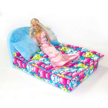 Набор мебели для кукол Belon familia Принт хор котят бирюзовый кровать круглая 2 подушки