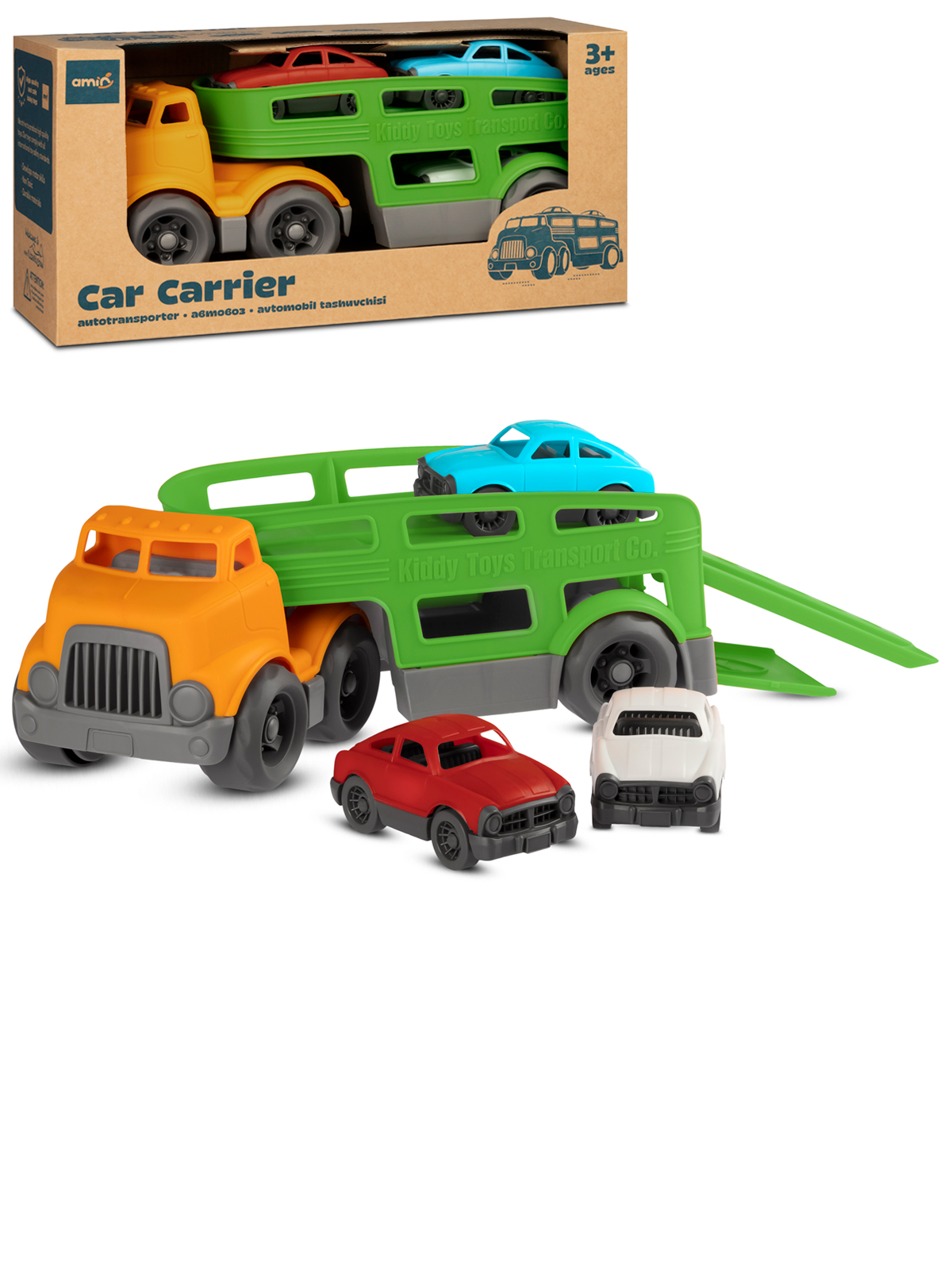 Машинка ДЖАМБО Трейлер оранжево-зеленый в коробке JB5300603 - фото 7