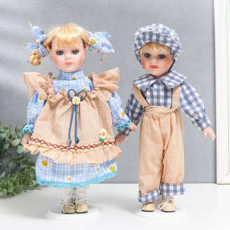 Кукла коллекционная Зимнее волшебство парочка «Лиза и Коля наряды в ромашку» набор 2 шт 30 см