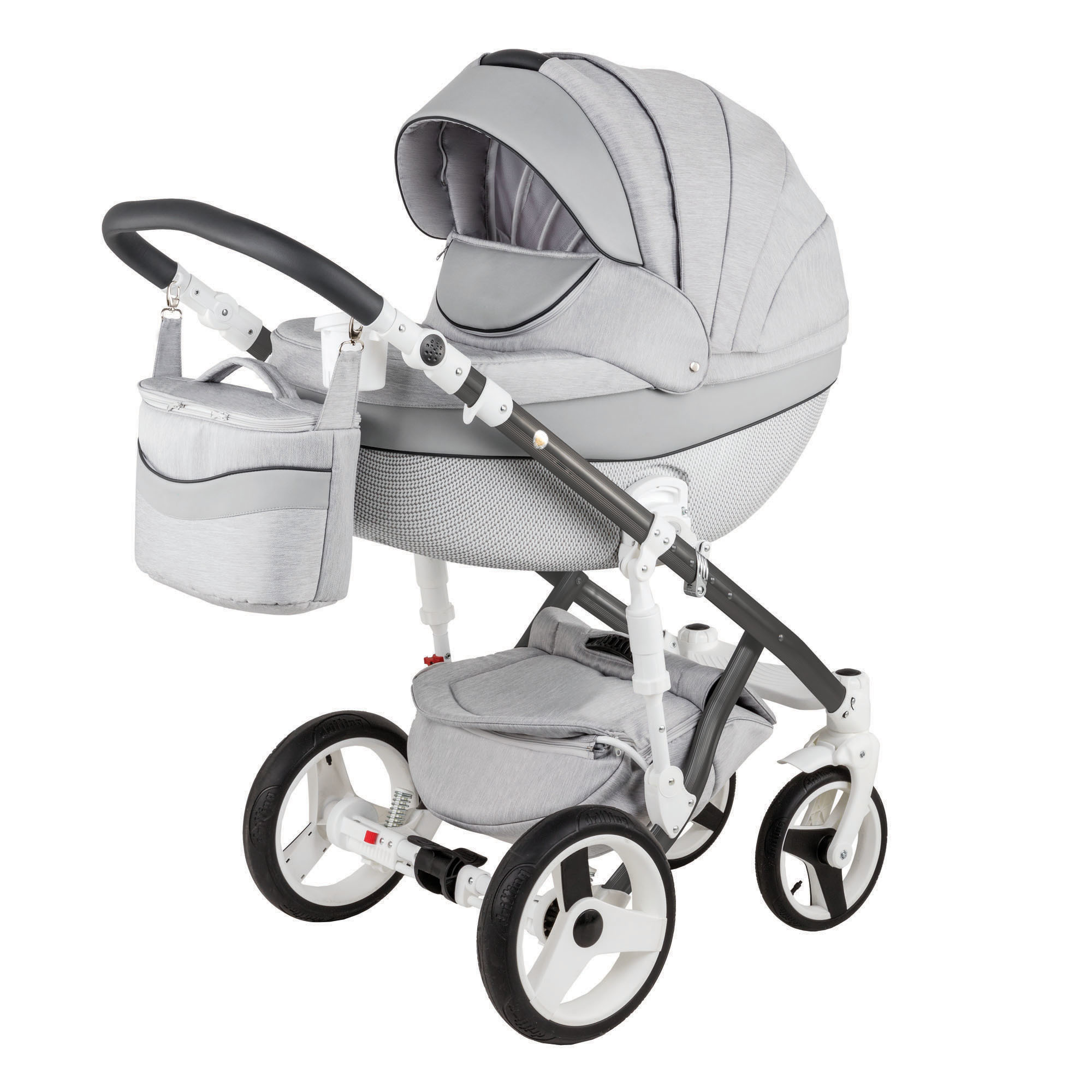 Коляска 3в1 BeBe-mobile Biagio Carbon D8 Светло-серый+Светло-серая кожа+Черная кожаная отделка - фото 1