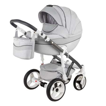 Коляска 3в1 BeBe-mobile Biagio Carbon D8 Светло-серый+Светло-серая кожа+Черная кожаная отделка