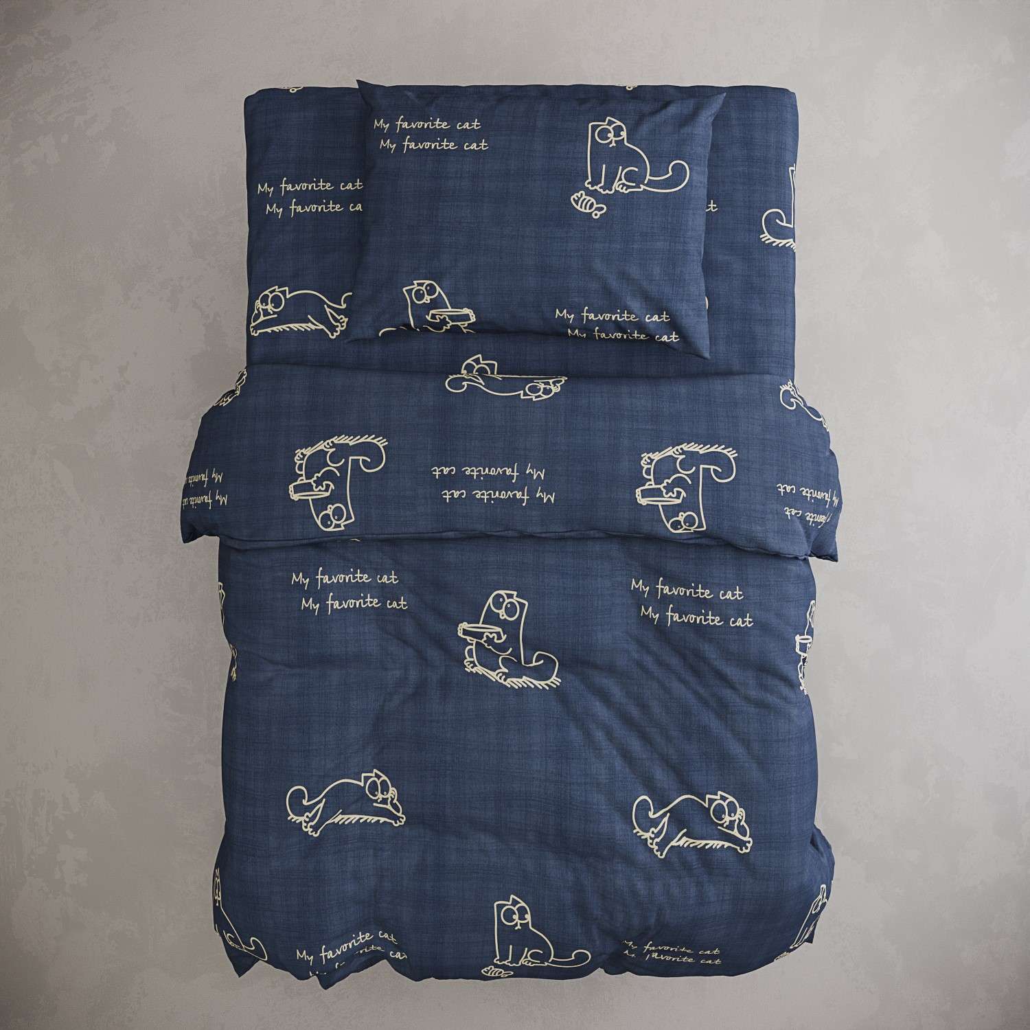 Пододеяльник на молнии Anna Maria Котики Грей на синем полутороспальный 145х215 см - фото 2