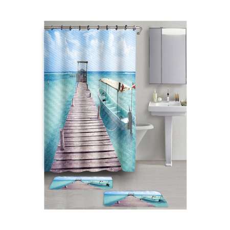 Набор для ванной Рыжий кот Океан 2 коврика + штора