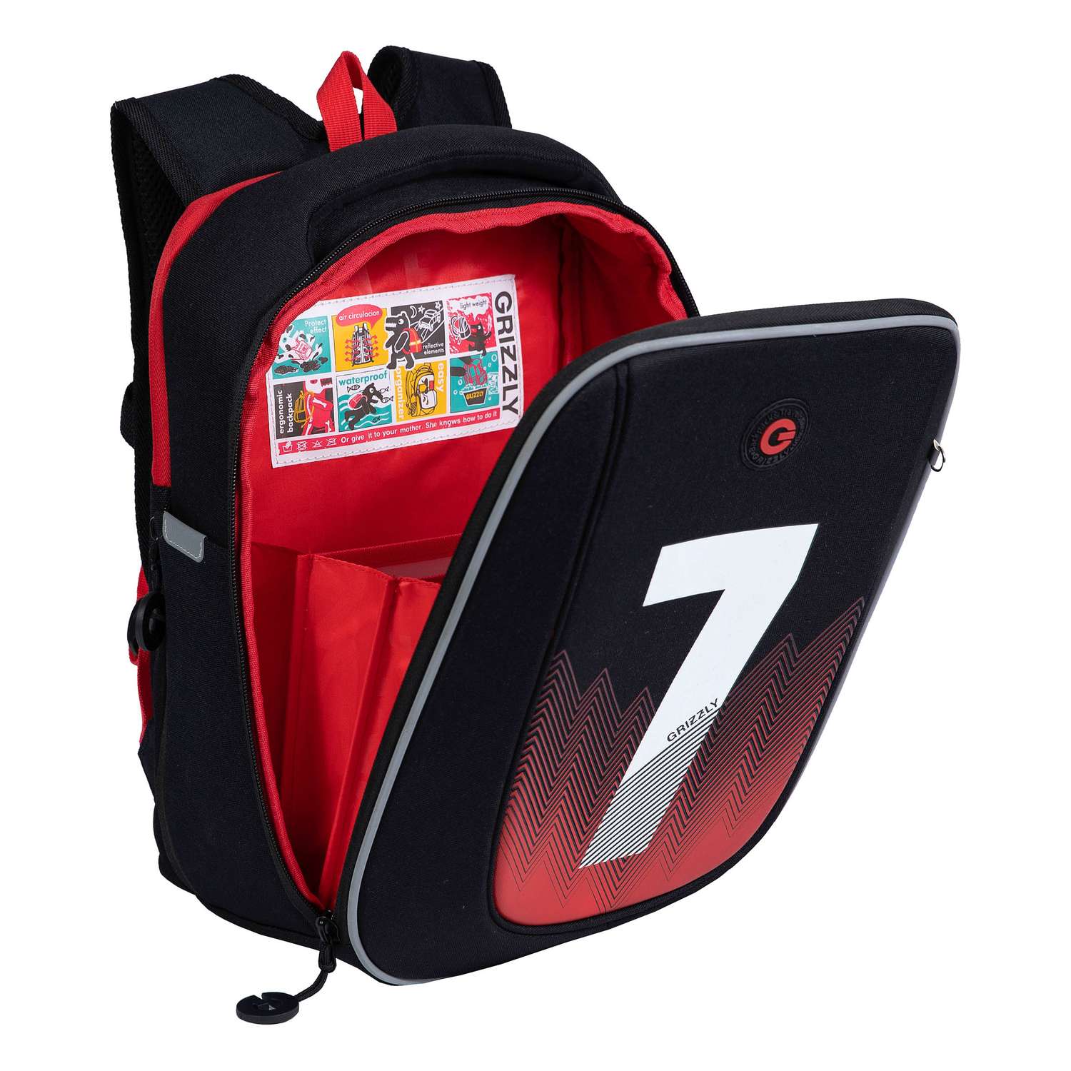 Рюкзак школьный Grizzly Черный-Красный RAf-293-5/2 - фото 4
