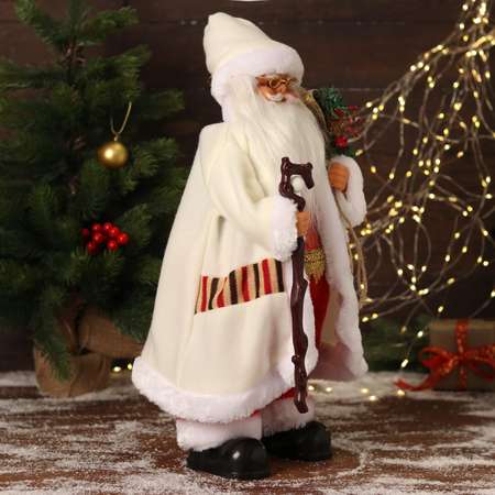 Дед мороз Зимнее волшебство «В белом костюмчике с орнаментом с посохом» двигается 20х50 см