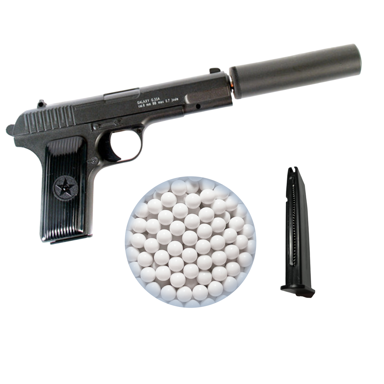 Пневматический пистолет Galaxy ТТ с глушителем второй магазин и шарики 1000 шт. - фото 1