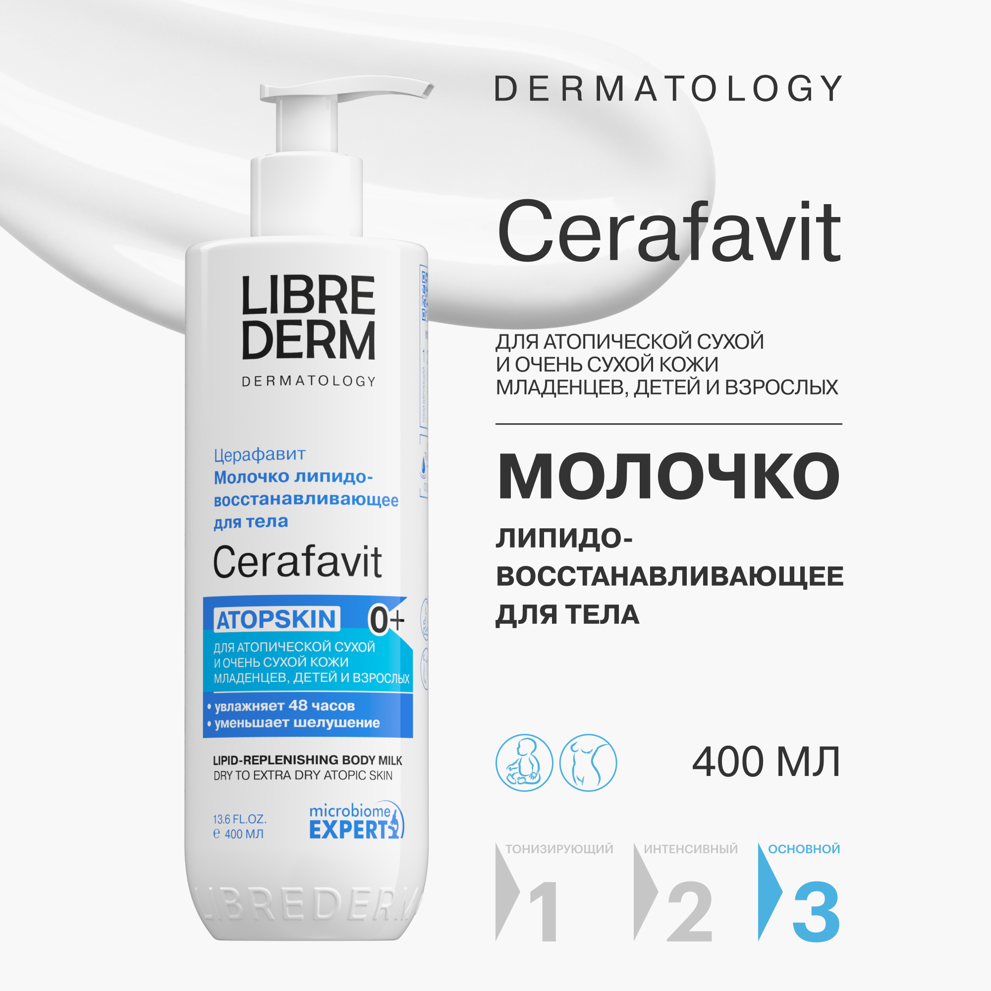 Молочко Librederm Cerafavit для сухой и очень сухой кожи с церамидами и пребиотиком 400 мл - фото 1