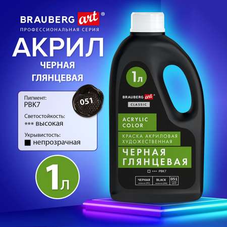 Акриловые краски Brauberg художественные черные глянец 1000 мл бутыль