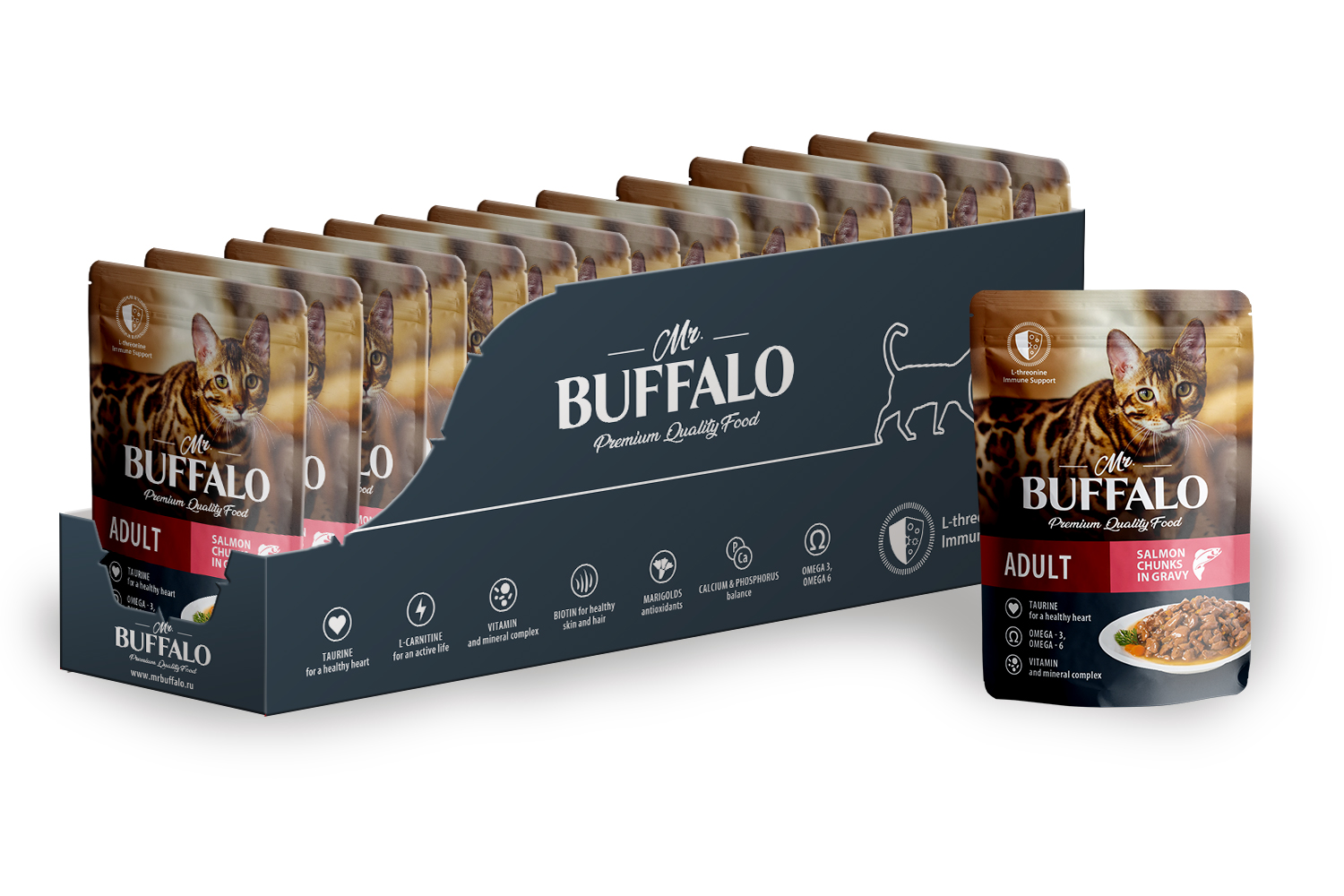 Корм для котов и кошек Mr.Buffalo 85г Adult hair and skin для здоровой кожи и красивой шерсти, лосось в соусе - фото 3