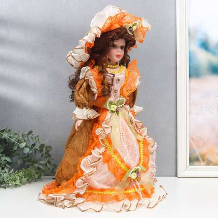 Кукла коллекционная Зимнее волшебство керамика «Фрейлина Абигейл в карамельно-оранжевом платье» 40 см