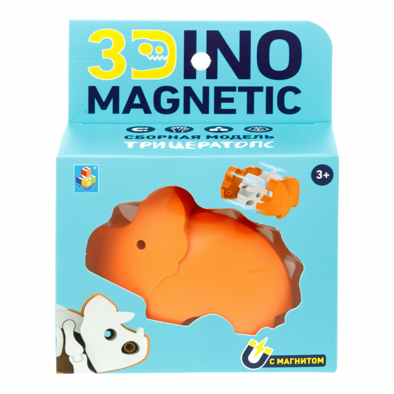 Сборная модель 1TOY 3Dino Magnetic магнитный Трицератопс оранжевый - фото 3