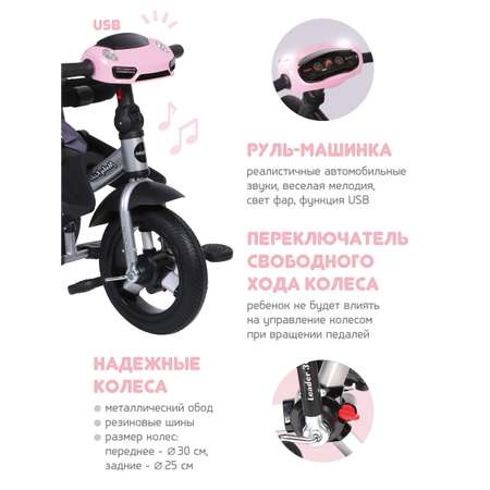 Велосипед трехколесный Moby Kids Leader 360 12х10 Air Car розовый с ручкой