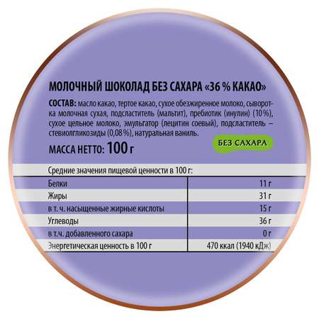 Шоколад Победа вкуса молочный без сахара, 36% какао, 100 г