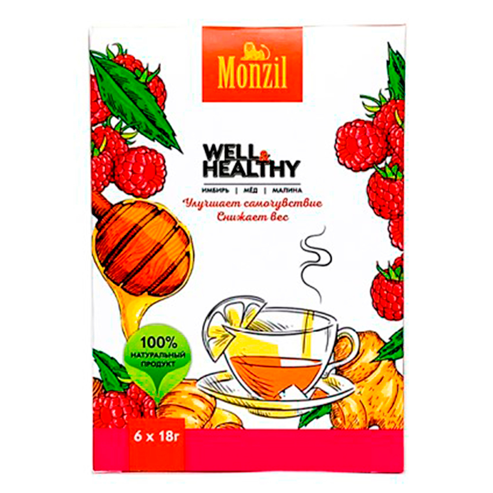 Имбирный напиток Monzil Well Healthy Имбирь Мёд Малина 6 пакетиков по 18 г - фото 2