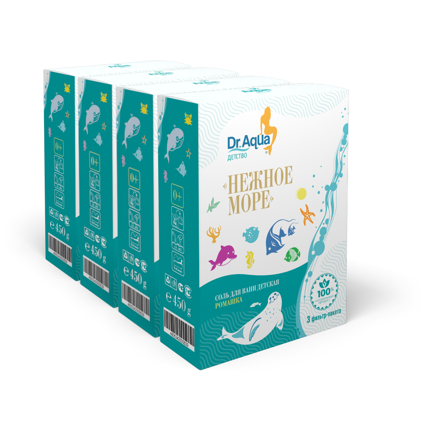 Детская соль для ванны Dr.Aqua Нежное море Ромашка 4 упаковки по 450 г - фото 1
