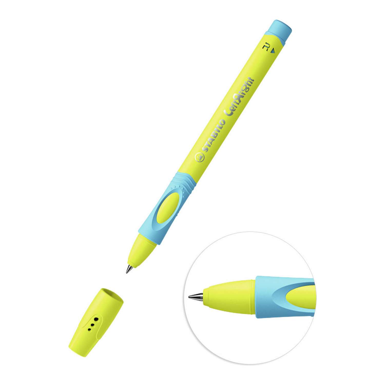 Ручка шариковая STABILO LeftRight для правшей для обучения письму F масляная синяя / корпус желто-зелёный - фото 2